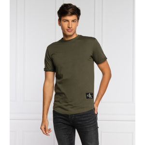 Calvin Klein pánské khaki zelené tričko Badge - S (LDD)